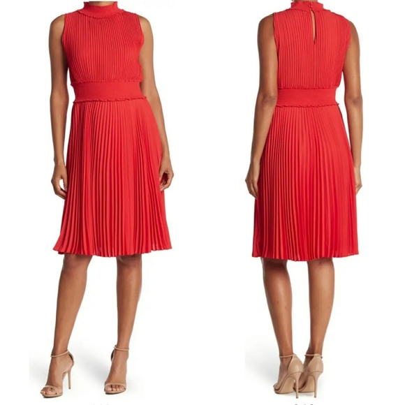 nanette NANETTE LEPORE Pleated Sleeveless Dress in Crimson Ruby - Picture 4 of 16